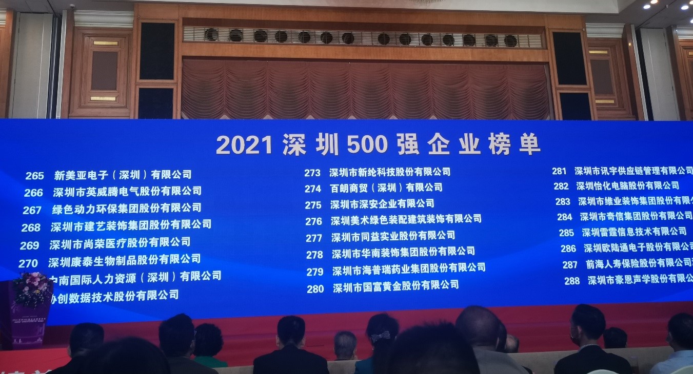 IM电竞上榜2021深圳企业500强